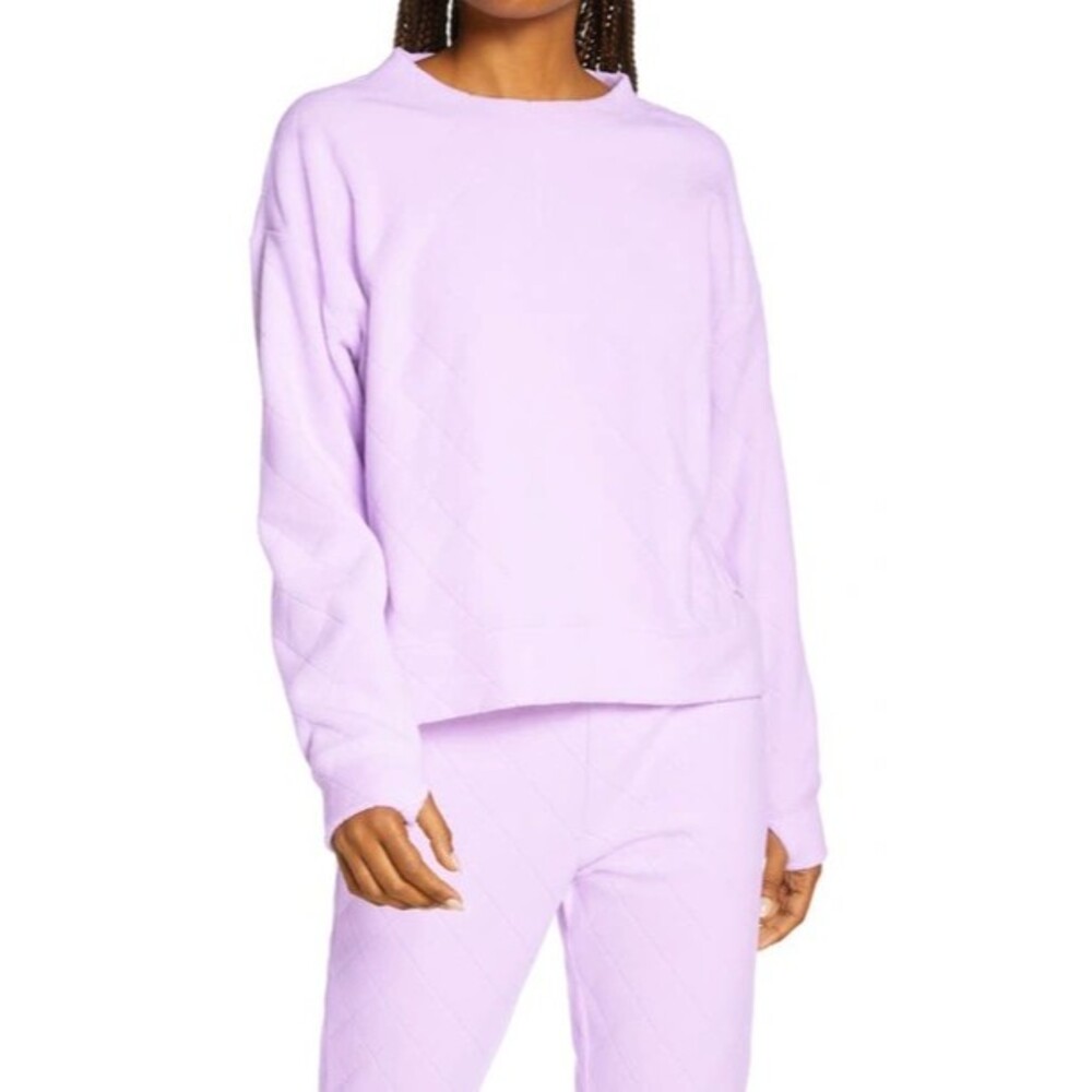 Zella Diamond Fleece Crew Sweatshirt S Purple Bloom Quilted Long Sleeve EUC B74